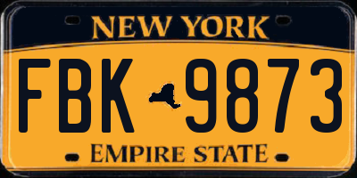 NY license plate FBK9873