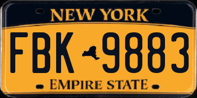 NY license plate FBK9883