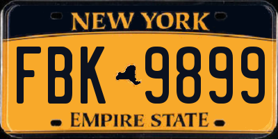 NY license plate FBK9899