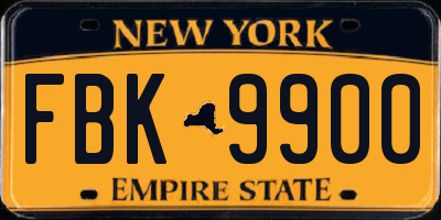 NY license plate FBK9900