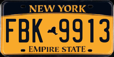 NY license plate FBK9913