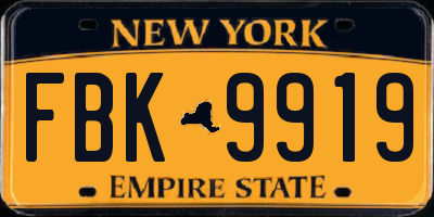 NY license plate FBK9919