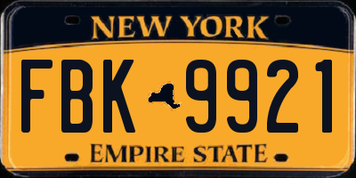 NY license plate FBK9921