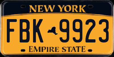 NY license plate FBK9923