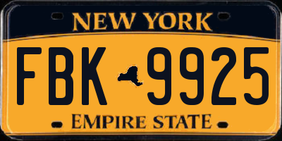 NY license plate FBK9925
