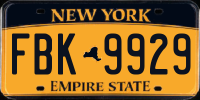 NY license plate FBK9929