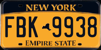 NY license plate FBK9938