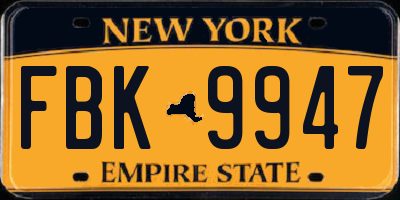 NY license plate FBK9947