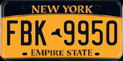 NY license plate FBK9950