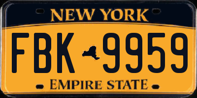 NY license plate FBK9959