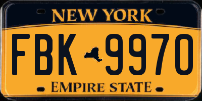 NY license plate FBK9970