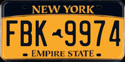 NY license plate FBK9974
