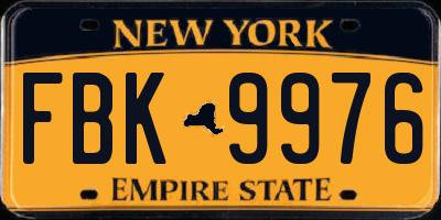NY license plate FBK9976