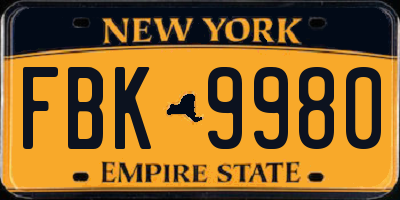 NY license plate FBK9980