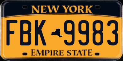 NY license plate FBK9983