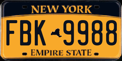 NY license plate FBK9988