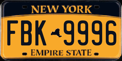 NY license plate FBK9996