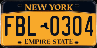 NY license plate FBL0304
