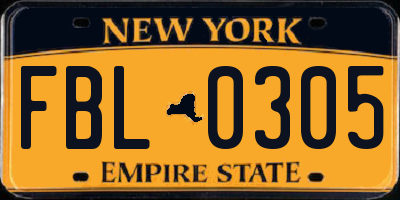 NY license plate FBL0305