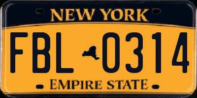 NY license plate FBL0314