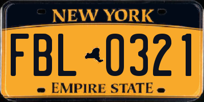 NY license plate FBL0321