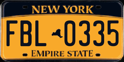 NY license plate FBL0335