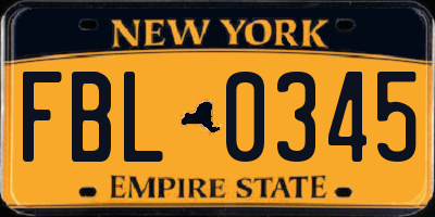 NY license plate FBL0345