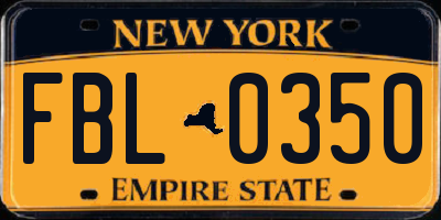 NY license plate FBL0350