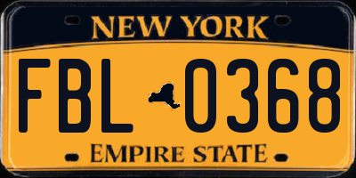 NY license plate FBL0368