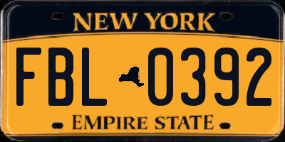 NY license plate FBL0392