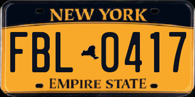 NY license plate FBL0417