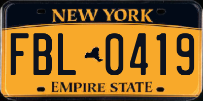 NY license plate FBL0419