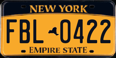NY license plate FBL0422