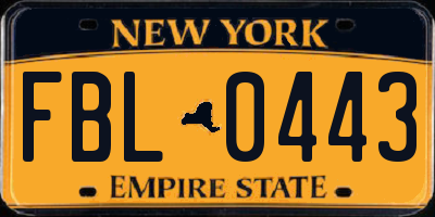 NY license plate FBL0443