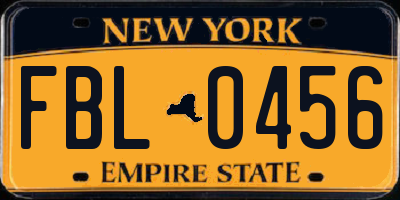NY license plate FBL0456