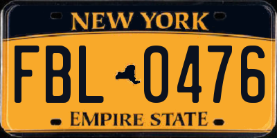 NY license plate FBL0476