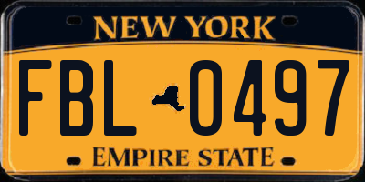 NY license plate FBL0497