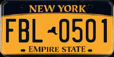 NY license plate FBL0501