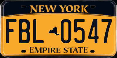 NY license plate FBL0547