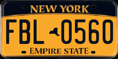 NY license plate FBL0560
