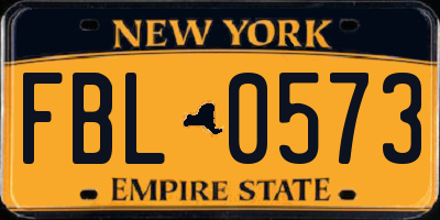 NY license plate FBL0573
