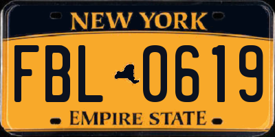 NY license plate FBL0619