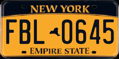 NY license plate FBL0645