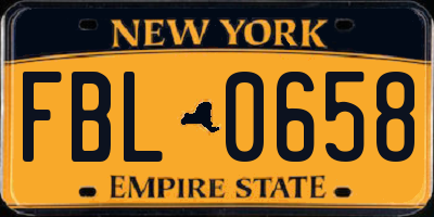 NY license plate FBL0658