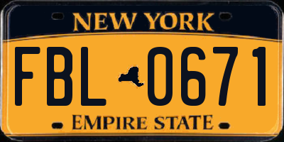 NY license plate FBL0671
