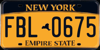 NY license plate FBL0675