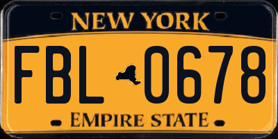 NY license plate FBL0678