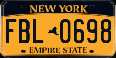 NY license plate FBL0698