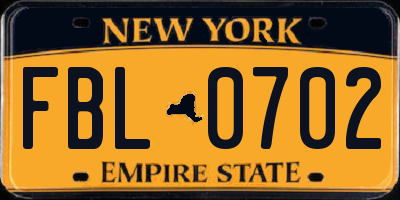 NY license plate FBL0702