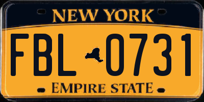 NY license plate FBL0731
